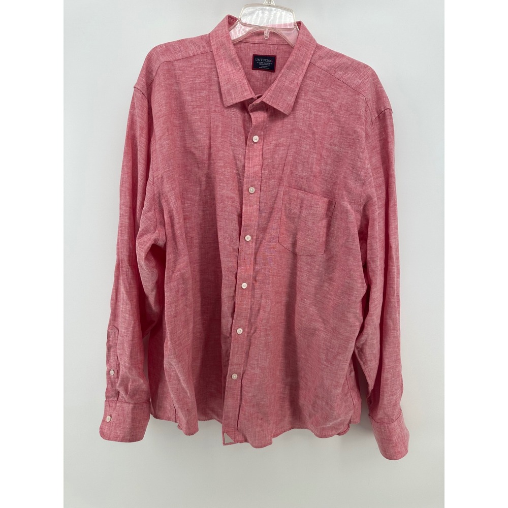 UNTUCKit Mens XXXL Red 100% Linen Wrinkle Resistant Long Sleeve Button Shirt